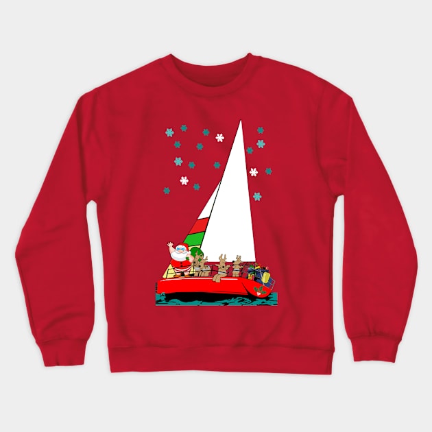 Santa Sailing at Christmas Crewneck Sweatshirt by Sailfaster Designs